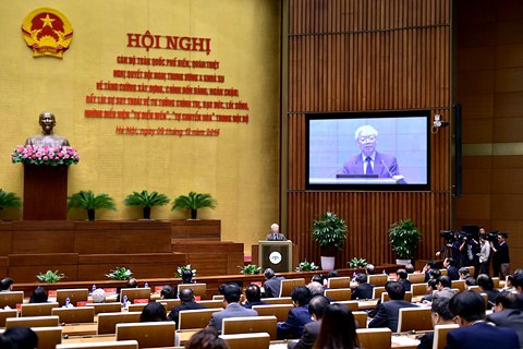 Tổng Bí thư: “Không sợ nói ra khuyết điểm, tiêu cực” - 1 Hội nghị diễn ra tại hội trường Diên Hồng - nhà Quốc hội (ảnh: TTXVN).