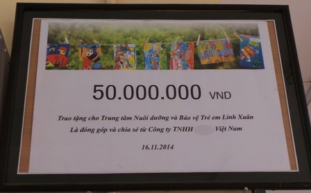 Bảng tri ân về khoản tiền mặt của một đơn tài trợ trực tiếp cho công ty