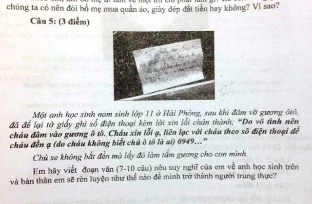 Lời xin lỗi gây sốt cộng đồng mạng vào đề thi Giáo dục Công dân - 1 Lời nhắn xin lỗi vì làm vỡ gương xe của cậu học trò được Phòng GD-ĐT quận 3, TPHCM đưa vào đề thi môn GDCD