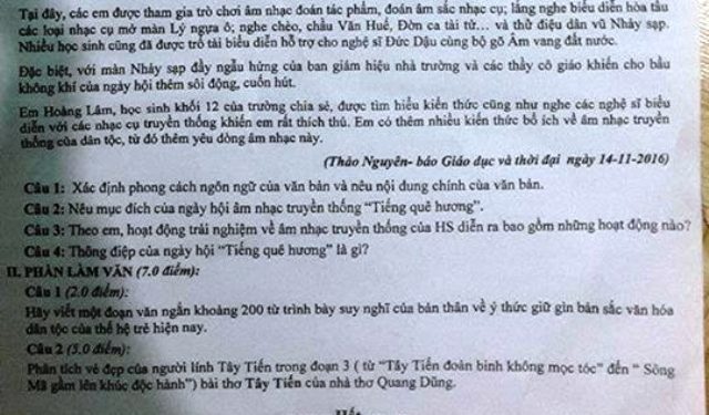 Lời tâm sự “Thà cô chết chứ không để trò chết” vào đề thi Văn - 2 Học sinh lớp 12 Trường THPT Trưng Vương, TPHCM trải qua đề thi Văn đề cập đến về việc giữ gìn bản sắc văn hóa dân tộc