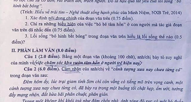 Lời tâm sự “Thà cô chết chứ không để trò chết” vào đề thi Văn - 3 Chăm sóc khu vườn tâm hồn ở người trẻ - là nội dung trong phần nghị luận đề thi Văn 11 ở Bình Phước