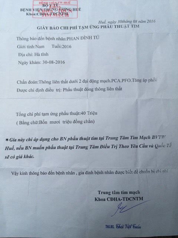 Số tiền tạm ứng để phẫu thuật tim cho bé Tú là một khoản quá lớn đối với gia đình chị Hiền, dù đã xoay xở khắp nơi nhưng anh chị chỉ kiếm được ngót vài triệu đồng.
