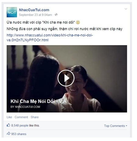 Lý giải cơn sốt clip ngắn “Khi cha mẹ nói dối” - 4 “Khi cha mẹ nói dối” được hàng ngàn fan của một trang nghe nhạc yêu thích và chia sẻ.