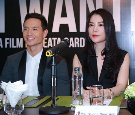 Kim Lý và Trương Ngọc Ánh tại buổi họp báo giới thiệu dự án làm phim quốc tế