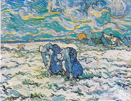 Quyết định làm thay đổi lịch sử hội họa của Van Gogh - 6 Bức
“Hai người nông dân đào xới trên cánh đồng phủ tuyết lúc mặt trời lặn” (Van
Gogh - 1890)
