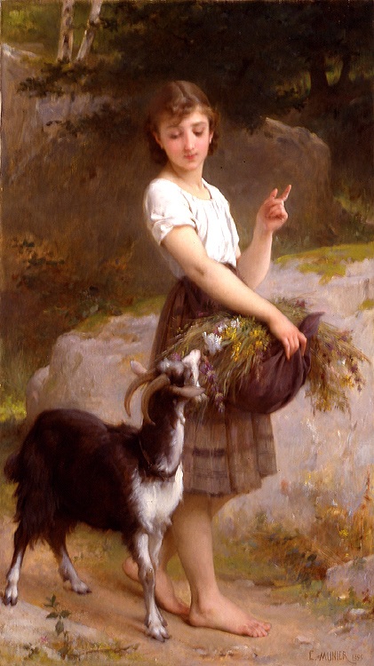 Bức “Cô bé bên hoa và chú dê con” - họa sĩ người Pháp Emile Munier (1840 - 1895).