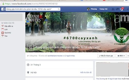 Sẽ ra mắt bộ phim tài liệu “6.700 người vì 6.700 cây xanh” - 2 Hình ảnh trang fanpage trên Facebook mang tên của bộ phim “6.700 người vì 6.700 cây xanh” của nhóm