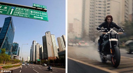 Ê-kíp
sản xuất đang di chuyển ở quận Sangam-dong.