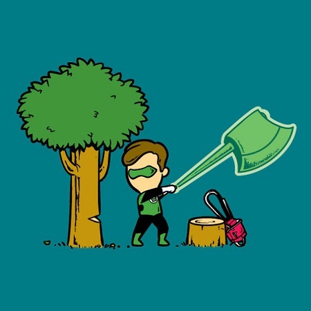 Green Lantern và chiếc rìu thần kỳ đảm nhận xuất sắc công việc đốn gỗ.