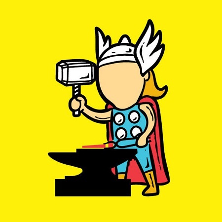 Thần sấm Thor với chiếc búa thần thánh làm thợ rèn.