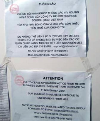 Trường kinh doanh quốc tế tháo chạy, học viên “ngậm trái đắng” - 1 Chủ nhà thông báo đóng cửa trụ sở vì trường nợ tiền thuê.