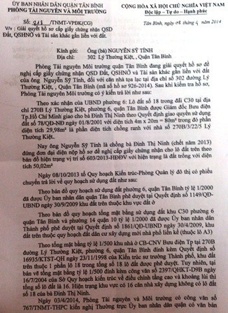 Công văn số 5024 của Sở Quy hoạch Kiến trúc gửi Báo Dân trí, UBND quận Tân Bình, cho biết 