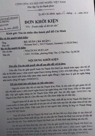 Vụ “cô gái nghìn tỷ đồng”: Cậu và cháu nuôi kiện nhau ra tòa - 1 Đơn khởi kiện cô gái nghìn tỷ đồng của ông Hà Xuân