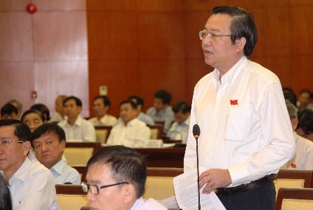 Ông Lê Hồng Sơn trả lời tại nghị trường.