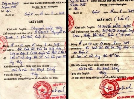 ĐH Tôn Đức Thắng đề nghị khởi tố hình sự GS Nguyễn Đăng Hưng - 2 Giấy mời của điều tra viên quận 7 gửi GS Nguyễn Đăng Hưng