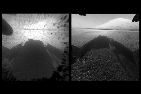 Ngay sau khi hạ cánh, Curiosity đã gửi về những bức ảnh đen trắng đầu tiên.