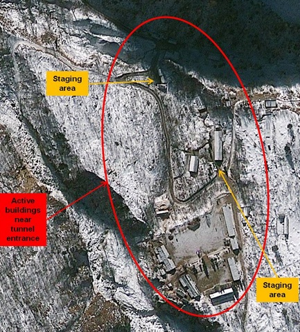 Triều Tiên sẽ tiến hành 2 vụ thử hạt nhân cùng lúc? - 1 Ảnh vệ tinh chụp bãi thử Punggye-ri ở đông bắc Triều Tiên