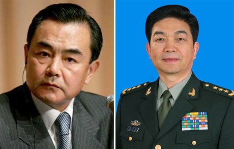 Trung Quốc có bộ trưởng quốc phòng, ngoại trưởng mới - 1 Tân Ngoại trưởng Trung Quốc Vương Nghị (trái) và tân Bộ trưởng quốc phòng Thường Vạn Toàn.