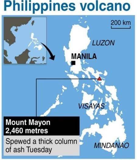Núi lửa Mayon cao 2.460m nằm ở miền trung Philippines.