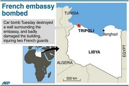 Đại sứ quán Pháp tại Libya bị đánh bom - 6 Vụ tấn công xảy ra tại thủ đô Tripoli.