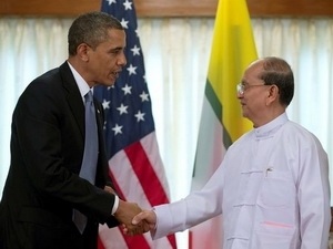 Mỹ tháo "ngọc trai" khỏi chuỗi vòng cổ Trung Quốc - 1 Tổng thống Obama gặp Tổng thống Thein Sein khi đi thăm Myanmar (Ảnh: AP)