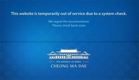 Tin tặc đánh sập nhiều trang web chính phủ Hàn Quốc - 1 Trang web của phủ tổng thống đã bị đánh sập.