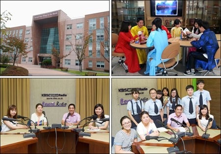 Các học sinh Khoa Tiếng Việt và cô giáo Nguyễn Kim Anh (thứ 4 từ phải sang). Ảnh: KBS