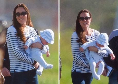 Hoàng tử George, 6 tháng tuổi, được mẹ bế trên tay trong kỳ nghỉ trên đảo Mustique ở Caribê.