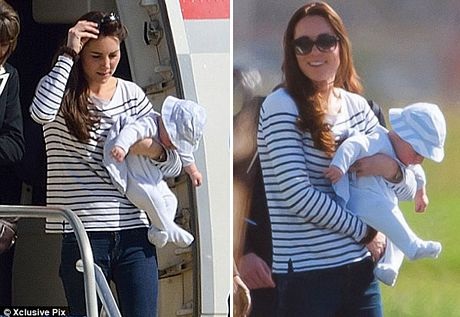 Hoàng tử George, 6 tháng tuổi, được mẹ bế trên tay trong kỳ nghỉ trên đảo Mustique ở Caribê.