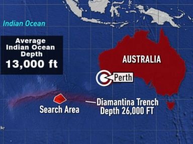 Chiến dịch "hao tiền tốn của" tìm MH370 trên Ấn Độ Dương - 2 Khu vực tìm kiếm nằm cách thành phố Perth khoảng 2.500 km.