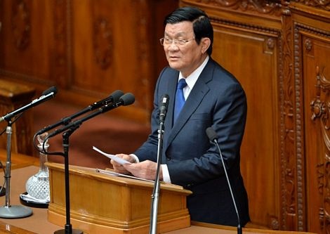 Những ngày bận rộn của Chủ tịch Trương Tấn Sang tại Nhật Bản - 11 Nhật hoàng Akihito phát biểu trước khi khai tiệc.
