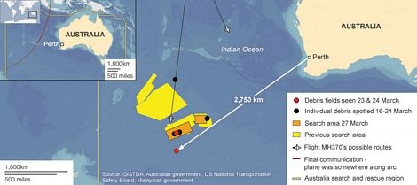 MH370: Cuộc tìm kiếm khó khăn nhất trong lịch sử hàng không - 1 Nơi các mảnh vỡ được tìm thấy và khu vực tìm kiếm.