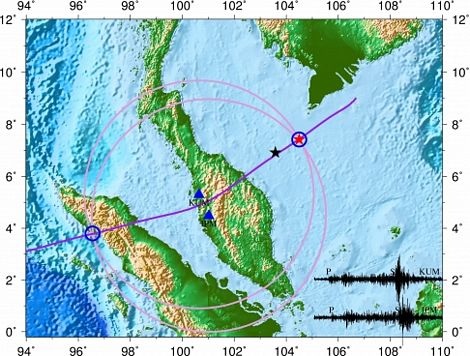 Trung Quốc phát hiện “hiện tượng địa chấn” khả nghi dưới đáy biển - 2 Bản đồ cho thấy địa điểm xảy ra sự kiện địa chấn (ngôi sao màu đỏ).