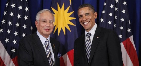 Tìm kiếm MH370 và chiến lược "buộc chặt rồng Trung Quốc" - 1 Tổng thống Mỹ Barack Obama và Thủ tướng Malaysia Najib Tun Razak. Ảnh: Themalaysiantimes