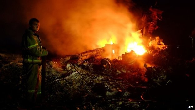 Một năm đầy "vận hạn" của Malaysia Airlines - 1 Hiện trường vụ tai nạn MH17 tại đông Ukraine.
