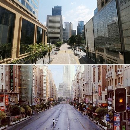 Người biểu tình cúi xuống đường để tránh hơi cay của cảnh sát.