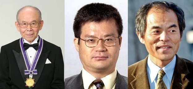 Nhật, Mỹ chia nhau giải Nobel Vật lý - 1 (Từ trái sang phải) Các giáo sư Akasaki, Amano và Nakamura.
