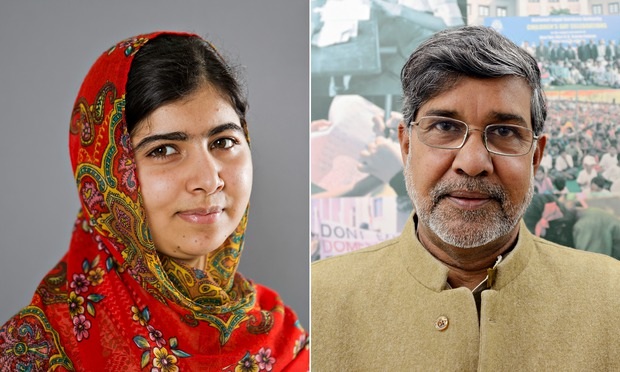 Nữ sinh Malala Yousafzai và nhà hoạt động nhân quyền Ấn Độ Kailash Satyarthi.