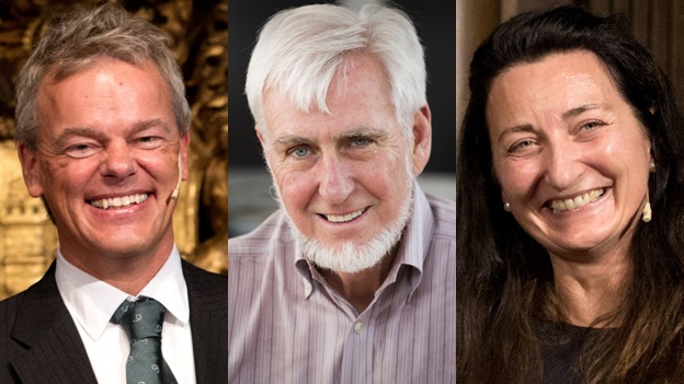3 nhà khoa học chia nhau giải Nobel Y học - 1 (Từ trái sang phải) Edvard Moser, John O'Keefe và May-Britt Moser.