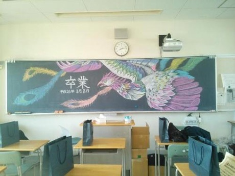 Bức danh họa Bữa ăn tối cuối cùng của Leonardo da Vinci được tái hiện hoàn hảo bằng phấn trắng.