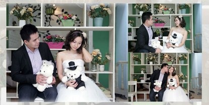 Cười “vỡ bụng” với bộ ảnh cưới đúng chất Chí Phèo - Thị Nở - 2 Hải Yến xinh đẹp trong một bức ảnh cưới khác.
