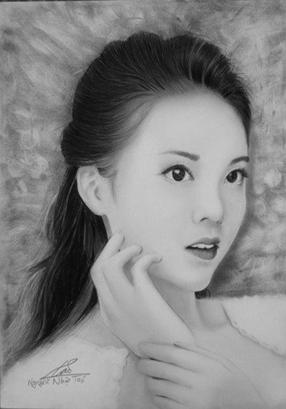 Nhan sắc hot girl Việt dưới nét vẽ của họa sỹ 9X - 10 Khả Ngân thướt tha áo dài trong tranh Sơn Tùng