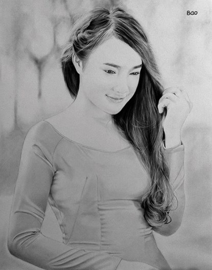 Nhan sắc hot girl Việt dưới nét vẽ của họa sỹ 9X - 9 Khả Ngân thướt tha áo dài trong tranh Sơn Tùng