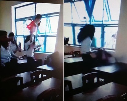 Học sinh đánh bạn dã man: Xu hướng "thích làm đại ca" - 1 Nữ sinh lớp 7 bị đánh hội đồng (Hình ảnh cắt ra từ clip)