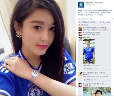 3 cô gái Việt làm “chao đảo” fan bóng đá - 5 Á hậu Huyền My xuất hiện trên fanpage 7 triệu lượt người theo dõi của Chelsea