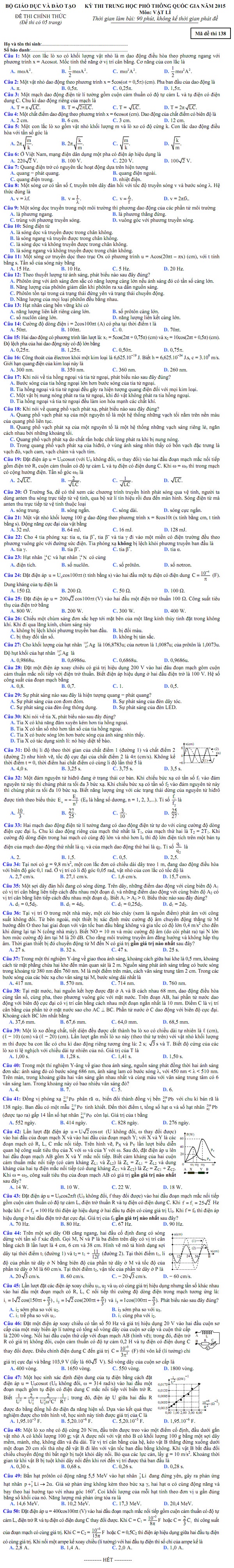 Môn Vật lý - Đề thi và đáp án chính thức - 1 MỜI CÁC BẠN XEM ĐÁP ÁN MÔN VẬT LÝ
