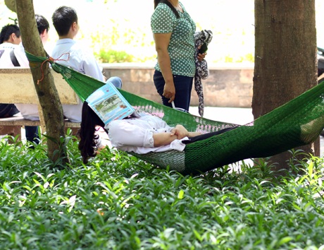 Sợ trễ thi chiều, thí sinh mắc võng ngủ trưa tại trường thi - 2 Nghỉ ngơi lấy sức...