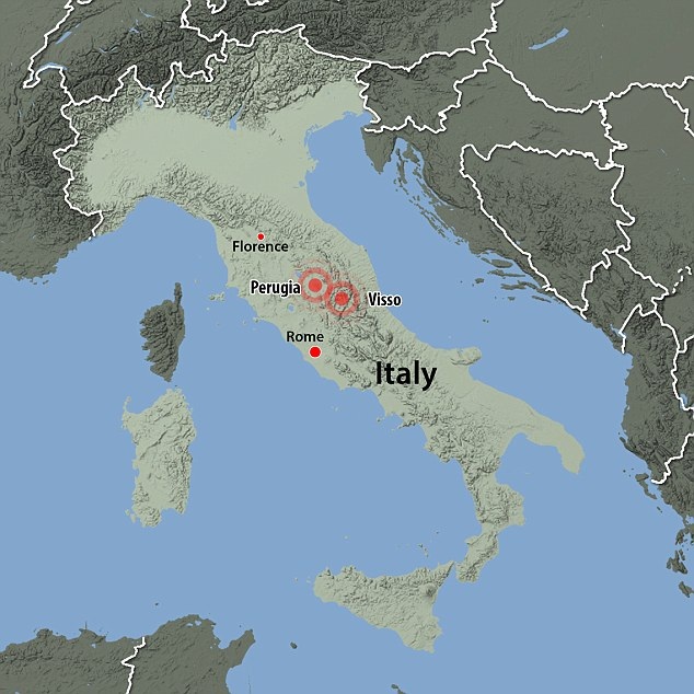 Miền trung Italy tan hoang sau 2 trận động đất liên tiếp - 17 Bản đồ khu vực xảy ra động đất kép (Ảnh: Dailymail)