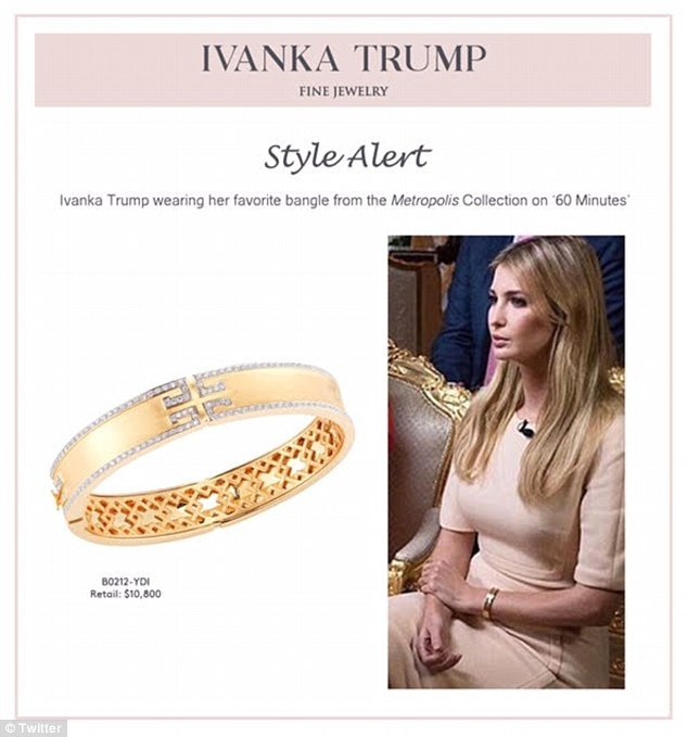 Ái nữ nhà Trump “hứng bão” dư luận vì quảng cáo ngầm trên truyền hình - 1 Bức hình quảng cáo vòng tay do công ty của Ivanka Trump gửi cho các phóng viên sau khi chương trình 60 Phút lên sóng (Ảnh: Dailymail)