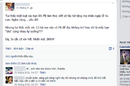 Yêu cha mẹ trên… “phây” - 2 Facebook của một bạn trẻ đặt câu hỏi: Các bạn yêu cha mẹ hay đang cùng nhau tự sướng?.